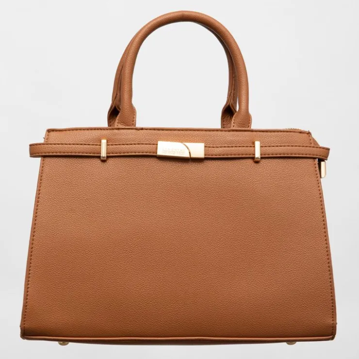 GEORGES RECH Sac thumette trapèze avec clip doré 32x13x22cm Femme MARRON New