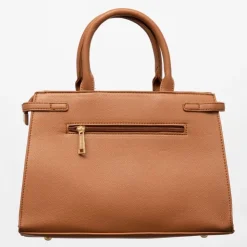 GEORGES RECH Sac thumette trapèze avec clip doré 32x13x22cm Femme MARRON New