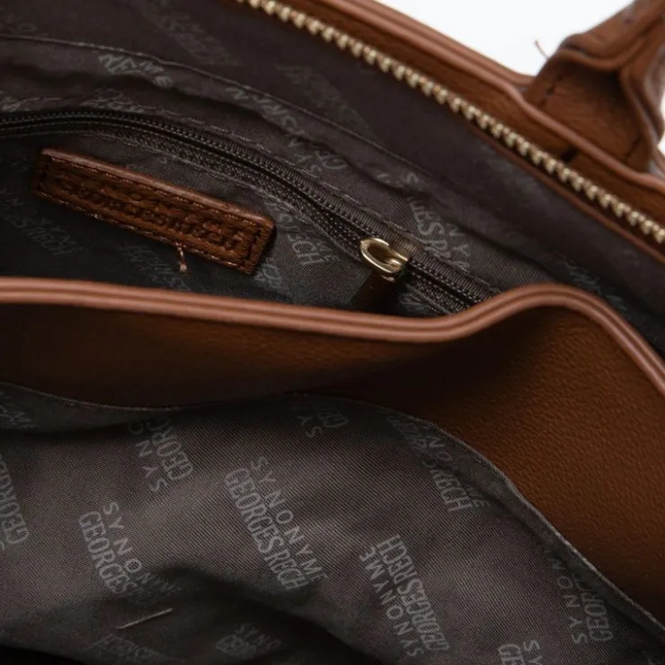 GEORGES RECH Sac thumette trapèze avec clip doré 32x13x22cm Femme MARRON New