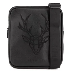 BILL TORNADE Sacoche plate safiano broderie cerf 22x25x2cm Homme NOIR Best