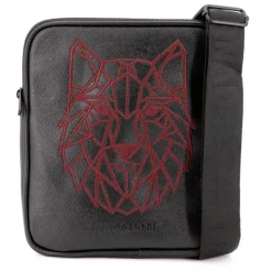 BILL TORNADE Sacoche similicuir texturé avec broderie rouge loup safiano 22x25x2cm Homme NOIR Hot