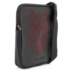 BILL TORNADE Sacoche similicuir texturé avec broderie rouge loup safiano 22x25x2cm Homme NOIR Hot