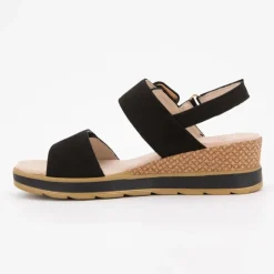 CAPRICE Sandale compensee nubuck olive 36/41 Femme NOIR Outlet