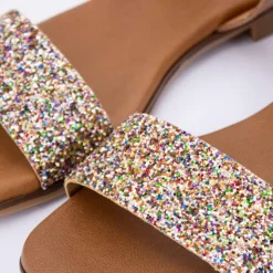 BIOSTOCK Sandale plate bride à paillettes Femme MULTICOLORE Sale