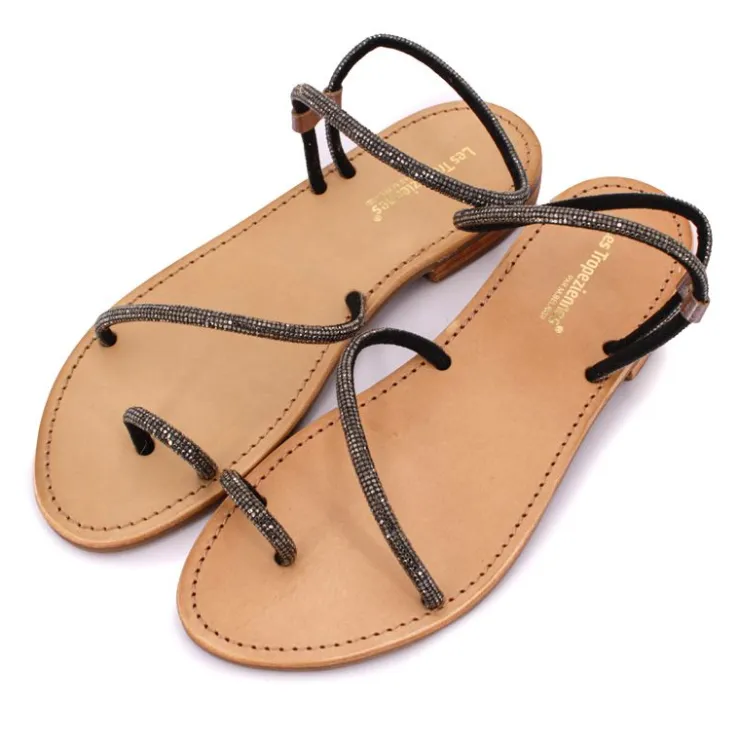 LES TROPEZIENNES PAR M.BELARBI Sandales à strass Hodaxa argent Femme GRIS FONCE Discount