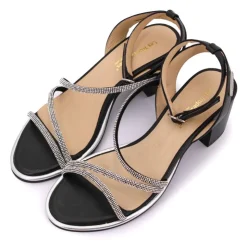 LES TROPEZIENNES PAR M.BELARBI Sandales à talon carré et brides à strass Lilastar Femme NOIR Best