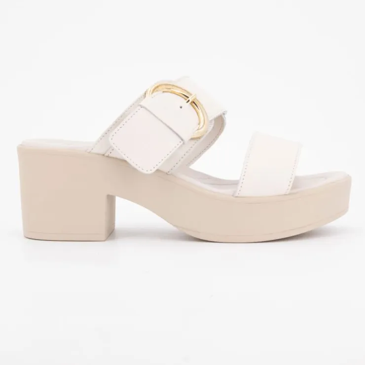 SCHOLL Sandales à talons blanche en cuir tessa boucle dorée Femme BLANC ECRU Discount