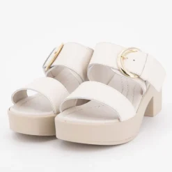 SCHOLL Sandales à talons blanche en cuir tessa boucle dorée Femme BLANC ECRU Discount