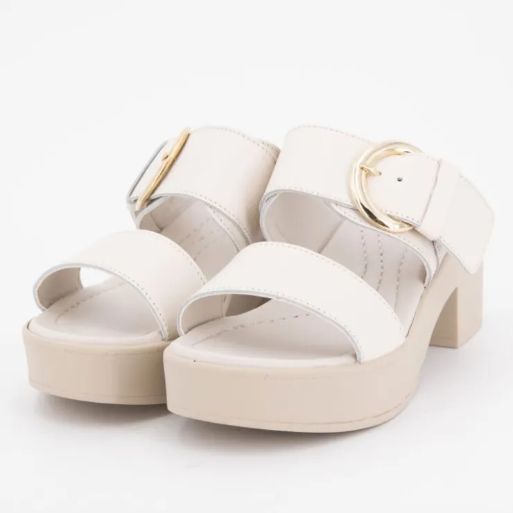 SCHOLL Sandales à talons blanche en cuir tessa boucle dorée Femme BLANC ECRU Discount