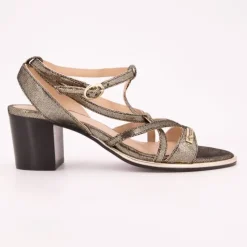 LES TROPEZIENNES PAR M.BELARBI Sandales à talons 6cm Lirao or irisé Femme NOIR Hot