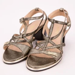 LES TROPEZIENNES PAR M.BELARBI Sandales à talons 6cm Lirao or irisé Femme NOIR Hot