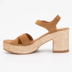 CARLA TORTOSA Sandales à talons cuir avec boucle dorée Femme MARRON New