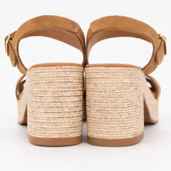 CARLA TORTOSA Sandales à talons cuir avec boucle dorée Femme MARRON New