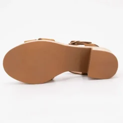 CARLA TORTOSA Sandales à talons cuir avec boucle dorée Femme MARRON New