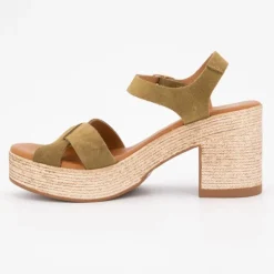 CARLA TORTOSA Sandales à talons cuir avec boucle dorée Femme KAKI Sale