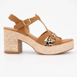 CARLA TORTOSA Sandales à talons imprimé léopard avec effet daim Femme MARRON New