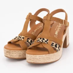 CARLA TORTOSA Sandales à talons imprimé léopard avec effet daim Femme MARRON New
