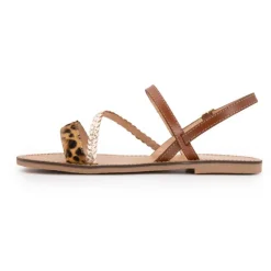 LES TROPEZIENNES PAR M.BELARBI Sandales batresse leopard tan avec tresse en cuir dorée Femme MARRON CLAIR Sale