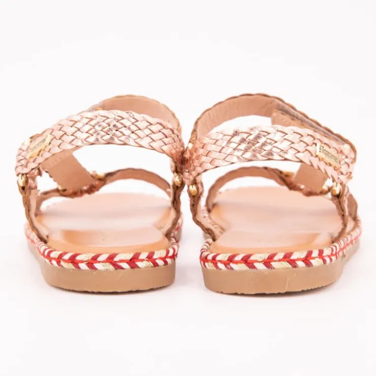 LES TROPEZIENNES PAR M.BELARBI Sandales blister cuir tissé Fille OR ROSE Clearance