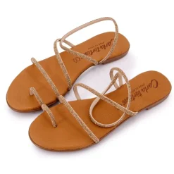 CARLA TORTOSA Sandales brides à strass cristale en cuir Femme BRONZE Outlet