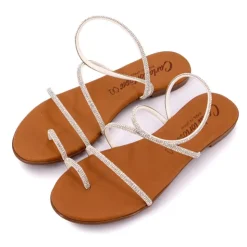 CARLA TORTOSA Sandales brides à strass cristale en cuir Femme ARGENT Online