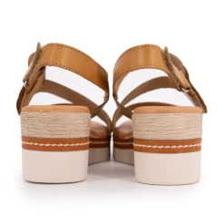 BIOSTOCK Sandales compensée cuir à scratch tan goldFemme MARRON Hot