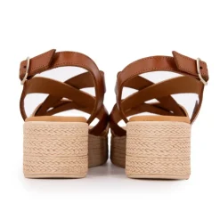 BIOSTOCK Sandales compensées cuir gold imprimé croco Femme MARRON Sale