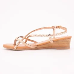 LES TROPEZIENNES PAR M.BELARBI Sandales compensées cuir Homatres irisé avec tresses Femme BEIGE Clearance