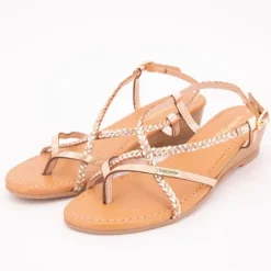 LES TROPEZIENNES PAR M.BELARBI Sandales compensées cuir Homatres irisé avec tresses Femme BEIGE Clearance