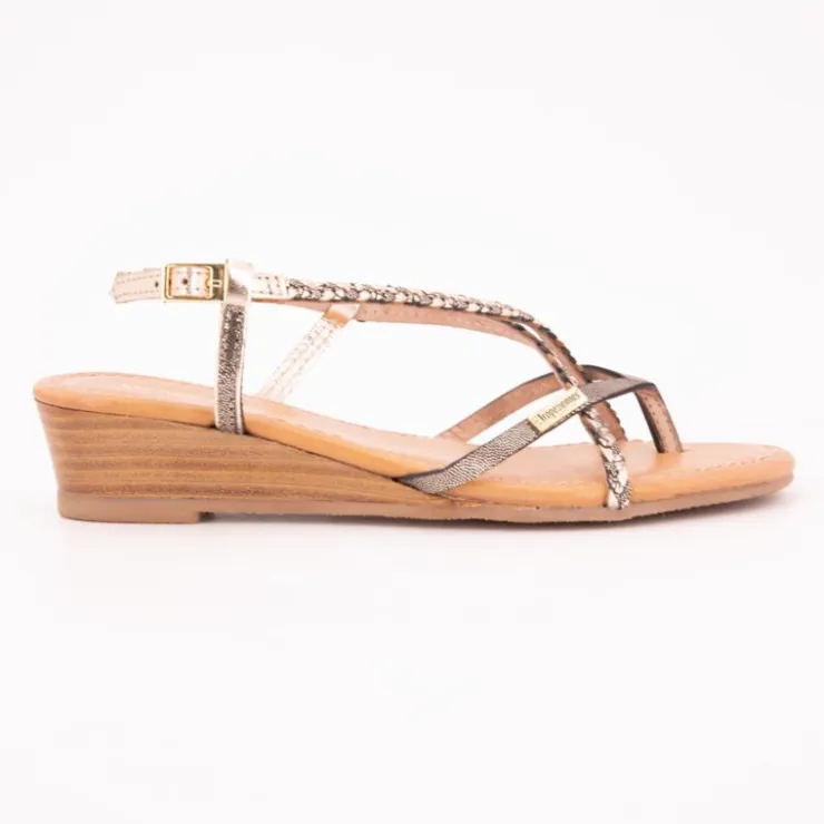 LES TROPEZIENNES PAR M.BELARBI Sandales compensées cuir Homatres irisé avec tresses Femme GRIS FONCE New