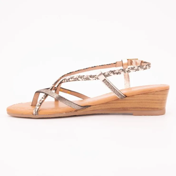 LES TROPEZIENNES PAR M.BELARBI Sandales compensées cuir Homatres irisé avec tresses Femme GRIS FONCE New