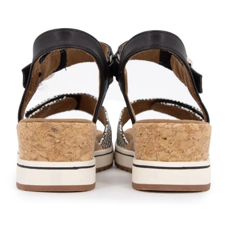 ROMIKA Sandales compensées imprimé graphique à scratch semelle liège black Femme NOIR Clearance