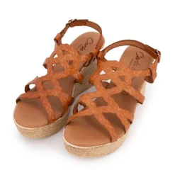 CARLA TORTOSA Sandales compensées lanières tressées avec boucle doré Femme MARRON Discount