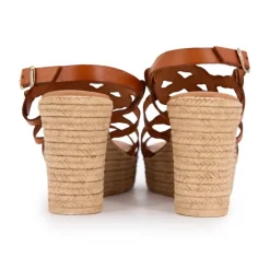 CARLA TORTOSA Sandales compensées lanières tressées avec boucle doré Femme MARRON Discount