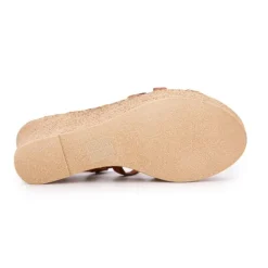 CARLA TORTOSA Sandales compensées lanières tressées avec boucle doré Femme MARRON Discount