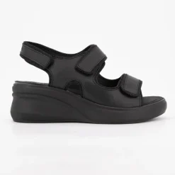 SCHOLL Sandales compensées es cuir giuly avec deux scratchs Femme NOIR Clearance