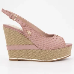 US POLO Sandales compensées tissés logo gold Femme ROSE CLAIR Outlet