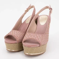 US POLO Sandales compensées tissés logo gold Femme ROSE CLAIR Outlet