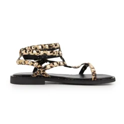 LES TROPEZIENNES PAR M.BELARBI Sandales Coralie à strass motif léopard Femme BEIGE Clearance