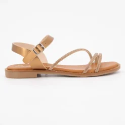 CARLA TORTOSA Sandales cristal boucle rond plat Femme BRONZE Hot