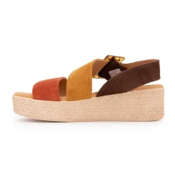 BIOSTOCK Sandales cuir boucle effet écailles de tortue nuances de Femme MARRON Clearance