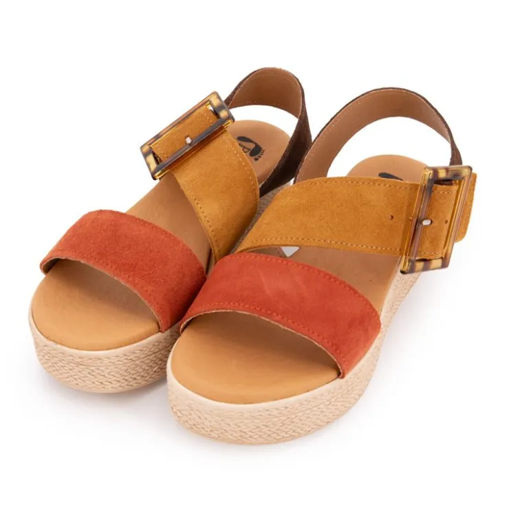 BIOSTOCK Sandales cuir boucle effet écailles de tortue nuances de Femme MARRON Clearance