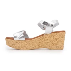 CARLA TORTOSA Sandales cuir craquelé é semelle corde Femme ARGENT