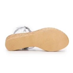 CARLA TORTOSA Sandales cuir craquelé é semelle corde Femme ARGENT