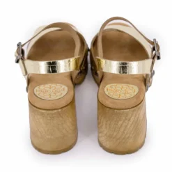 PORRONET Sandales cuir croco brillant avec boucle talons effet bois Femme OR Outlet