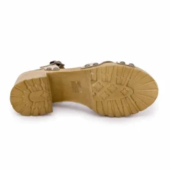 PORRONET Sandales cuir croco brillant avec boucle talons effet bois Femme OR Outlet