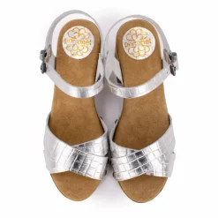 PORRONET Sandales cuir croco brillant avec boucle talons effet bois Femme ARGENT Best