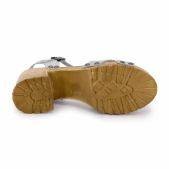 PORRONET Sandales cuir croco brillant avec boucle talons effet bois Femme ARGENT Best