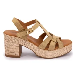 CARLA TORTOSA Sandales cuir kaki serraje avec talon compensé Femme OR Sale