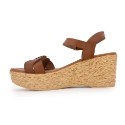 CARLA TORTOSA Sandales cuir semelle compensée paille Femme MARRON